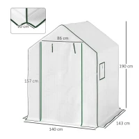 Outsunny Invernadero de Exterior con 6 Estantes Puerta Enrollable Cubierta de PE y Marco de Acero 140x143x190 cm Blanco(m-3)
