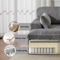 Doppelter Chaiselongue-Sessel für den Innenbereich, übergroße gepolsterte Cloud-Schlafcouch, luxuriöses Schlafsofa mit tiefem Sitz, Sofa-Chaiselongue mit Anbausofa, Lesesessel aus Cord für das Wohnzimmer, keine Montage erforderlich, grau(m-6)