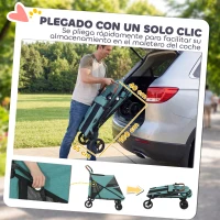 PawHut Carrito para Perros Plegable con un Botón hasta 30 kg con Suspensión en 4 Ruedas Giratorio y Freno de Pie Turquesa(m-7)
