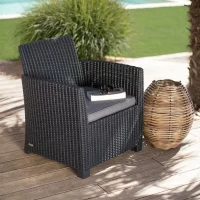 Salon de jardin - résine imitation rotin tressé - Allibert by KETER - 4 personnes - Mia - Gris graphite(m-5)