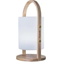 Lanterne extérieure LED Woody - LUMISKY - Blanc - Design scandinave - Poignée en bois naturel - Autonomie 10h(m-1)