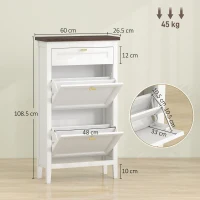 HOMCOM Shoe Cabinet with 2 Flip Drawers, Farmhouse Narrow Shoe Storage Cabinet with Adjustable Shelves, White(m-3)