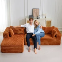 Kompressions-Sofagarnitur mit bequemer Chaiselongue, knochenloses L-förmiges Sofa mit tiefem Sitz, minimalistische modulare Sofas zum Schlafen für Wohnzimmer, Schlafzimmer, Apartment, Lounge, Cord, Braun(m-7)