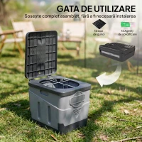 Outsunny WC Portabil de Camping cu 12 Pachete de Coagulant și 12 Pungi de Eliminare, 34x29x20 cm, Gri Închis(m-7)