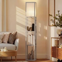 HOMCOM 3-Tier Floor Lamp with Shelves and Storage, Modern Corner Standing Lamp with Lampshade, Reading Light with Foot Switch for Living Room, Bedroom, Home Office, Bulb not Included, Grey(m-2)