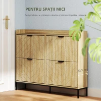 HOMCOM Mobila de pantofi 16 perechi cu 4 sertare, uși rabatabile, rafturi reglabile, 110 x 23,5 x 95,5 cm, stejar(m-6)