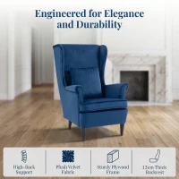 HOMCOM Modern Accent Chair with High Backrest and Pillow, Velvet-Feel Fabric Reading Chair with Solid Wood Legs, Blue(m-4)