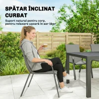 Outsunny Set de Grădină 7 piese din Oțel cu Masă Dreptunghiulară și 6 Scaune Stivuibile din Textilenă, Gri Deschis(m-6)