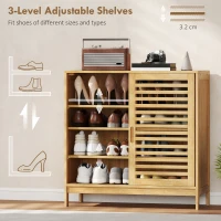 HOMCOM Bamboo Shoe Cabinet with 2 Sliding Slat Doors, 16Pairs, Adjustable Shelves, Natural(m-5)