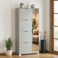 HOMCOM Scarpiera con Specchio, 4 Cassetti Ribalta, Scarpiera Ingresso, Grigio(m-8)