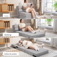 HOMCOM Sofa la sol, canapea tapițată, transformabilă în saltea, spumă, pernă, Gri deschis(m-6)