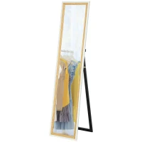 HOMCOM Miroir de sol pleine longueur miroir sur pied avec cadre en effet bois, montage sol, suspendu, appuyé, 157 x 37 cm blanc(m-1)