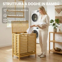 HOMCOM Cesto Portabiancheria in Bambù 64L con Coperchio, 2 Sacche in Tessuto Oxford Rimovibili e Lavabili, Color Legno(m-7)