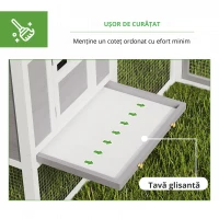 PawHut Cotet pentru găini casă din lemn în formă de L cu 2 case, 2 niveluri, zonă de alergare, rampă, 251 x 192 x 103 cm Gri(m-4)