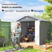 Outsunny Casa de grădină cu fereastră de ventilație, plastic și metal, 240 x 190 x 180/228 cm, Gri(m-7)
