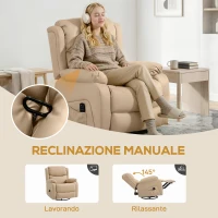 HOMCOM Poltrona Relax Reclinabile con 8 Punti Massaggianti, Riscaldanti e Poggiapiedi, 87x97X100 cm, Beige(m-5)