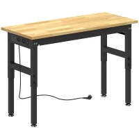 HOMCOM Banco da Lavoro in Legno e Acciaio Altezza Regolabile, 2 Prese AC, Capacità 900 kg, Color Legno e Nero(m-1)