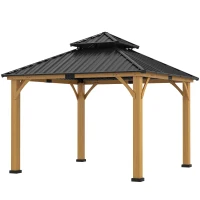 Outsunny 3.5 x 3.5m Outdoor Hardtop Gazebo Canopy with Two-tier Metal Roof, Black(m-10)