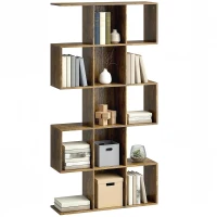 HOMCOM 5-Tier Bookshelf, S Shaped Geometric Bookcase with 15 Compartments, Rustic Brown(m-10)