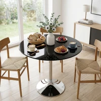 HOMCOM Round Bar Table, Modern Dining Table with Tempered Glass Top and Steel Frame for 4, 80 x 80 x 77cm, Black(m-8)