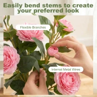 HOMCOM 65cm Artificial Camellia Flower Plant in Pot with 116 Lush Leaves & Moss Effect, Pink(m-6)