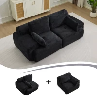 Modernes Memory-Schaum-Sofa, 2-Sitzer, große Sofagarnitur für das Wohnzimmer, haustierfreundliches, modulares Sofa, Cordstoff, extra tiefes Sofa, kein Zusammenbau erforderlich, Schwarz(m-5)