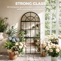 HOMCOM Large Arched Wall Mirror with Metal Grid, 3-Piece Split Window Mirrors, 120 x 54 cm, Black(m-6)