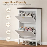 HOMCOM Shoe Cabinet with 2 Flip Drawers, Farmhouse Narrow Shoe Storage Cabinet with Adjustable Shelves, White(m-5)