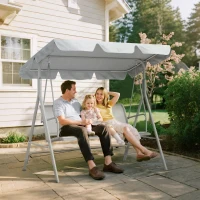 Outsunny Metal Garden Swing Chair, 3-Seater Swing Seat, Patio Hammock Bench Canopy Lounger, Light Grey(m-2)