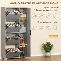 HOMCOM Scarpiera con Specchio, 4 Cassetti Ribalta, Scarpiera Ingresso, Grigio(m-5)