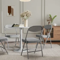 HOMCOM Set of Four Folding Corduroy Seat Chairs - Grey(m-9)