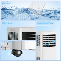 HOMCOM Aparat de Aer Condiționat Portabil 7000 BTU, Unitate 4-în-1 cu Răcire, Dezumidificator, Ventilator, Mod Noapte(m-9)