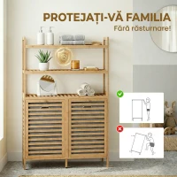 HOMCOM Dulap pentru Rufărie Dublu Rabatabil, Bambus, 2 Coșuri, 3 Rafturi, Culoare Stejar(m-7)