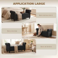 HOMCOM Banc banquette coffre 2 en 1 en tissu aspect lin avec pieds en bois 146,5 x 49 x 72 cm noir(m-8)