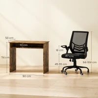 HOMCOM Modern Home Office Furniture Set, Computer Desk with Storage Shelf and Ergonomic Mesh Chair with Flip-Up Armrests, Lumbar Support, Adjustable Height, Rustic Brown and Black(m-3)