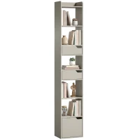 HOMCOM Bookcase Tall Narrow with 5 Tiers and Drawers Freestanding Bookshelf Storage Cabinet for Living Room Grey(m-10)
