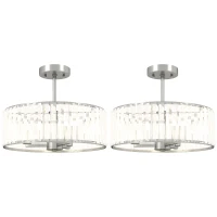 HOMCOM Crystal Ceiling Light Fixture Set of 2, Semi Flush Mount Modern Chandelier for Living Room, Bedroom and Hallway, 3-Lights with E14 Base, Silver Tone(m-11)