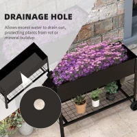 Outsunny Raised Garden Planter on Legs dim. 109L x 39l x 80H cm Shelf 2 Wheels + Irrigation Insert Metal Black(m-7)