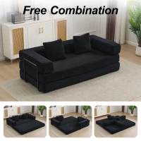 Bodencouch, Kompressionssofa, umwandelbares Bodenschlafsofa mit Kissen-Rückenlehne, bequemes Futon-Couch-Lounge-Schlafsofa, Cordstoff, für Wohnzimmer, Schlafzimmer (Schwarz)(m-6)