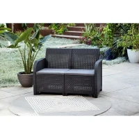 Banquette de jardin - Allibert by KETER - SanRemo - en résine imitation rotin tressé - Gris graphite(m-2)