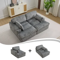 Doppelter Chaiselongue-Sessel für den Innenbereich, übergroße gepolsterte Cloud-Schlafcouch, luxuriöses Schlafsofa mit tiefem Sitz, Sofa-Chaiselongue mit Anbausofa, Lesesessel aus Cord für das Wohnzimmer, keine Montage erforderlich, grau(m-4)
