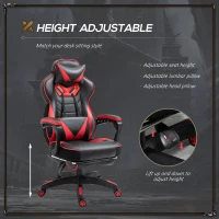 Vinsetto Computer Gaming Chair, Racing Desk Chair with Lumbar Support and Footrest, PU Leather Gamer Chair with Headrest and Swivel Wheels for Home, Red(m-4)
