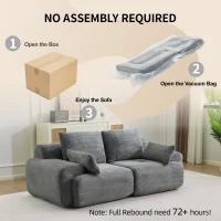Modernes Sofa aus komprimiertem Memory-Schaum, 2-Sitzer, große Sofagarnitur für das Wohnzimmer, haustierfreundliches modulares Sofagarnitur Cloud, Cordstoff, extra tiefes Sofa, kein Zusammenbau erforderlich, Grau(m-8)