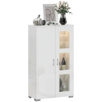 HOMCOM Buffet avec LED RGB 16 couleurs et télécommande, haute brillance, portes vitrées, étagères en verre, 71x35x126cm, blanc(m-11)