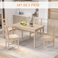 HOMCOM Set de masă 5 piese, masă cu scaune, lemn masiv, 118 cm x 73 cm x 75 cm, natur(m-5)