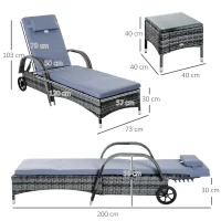 Outsunny 2 Seater Rattan Sun Lounger Set with Side Table-Grey(m-3)