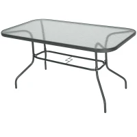 Outsunny Garden Dining Table Glass Top Metal Frame with Parasol Hole Outdoor Balcony Grey 140L x 80Wcm(m-10)