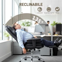 HOMCOM Sedia da Ufficio con Poggiapiedi e Poggiatesta, in Pelle PU, Schiuma e Metallo, 76x73x117-125 cm, Nero(m-7)