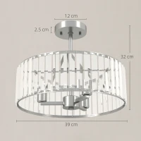 HOMCOM Crystal Ceiling Light Fixture Set of 2, Semi Flush Mount Modern Chandelier for Living Room, Bedroom and Hallway, 3-Lights with E14 Base, Silver Tone(m-3)