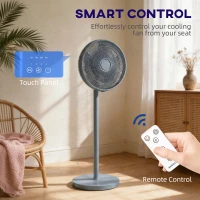 HOMCOM 40 cm Standing Fan, Cooling Floor Fan with 80° Oscillating, Adjustable Tilt and Height, 4 Speed, Remote Control, Grey(m-7)